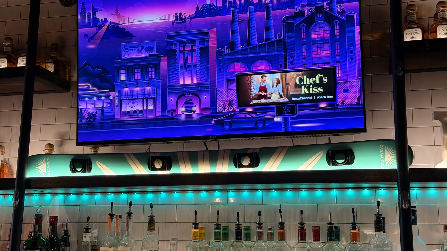 The Social 52 bar and television wall during service
