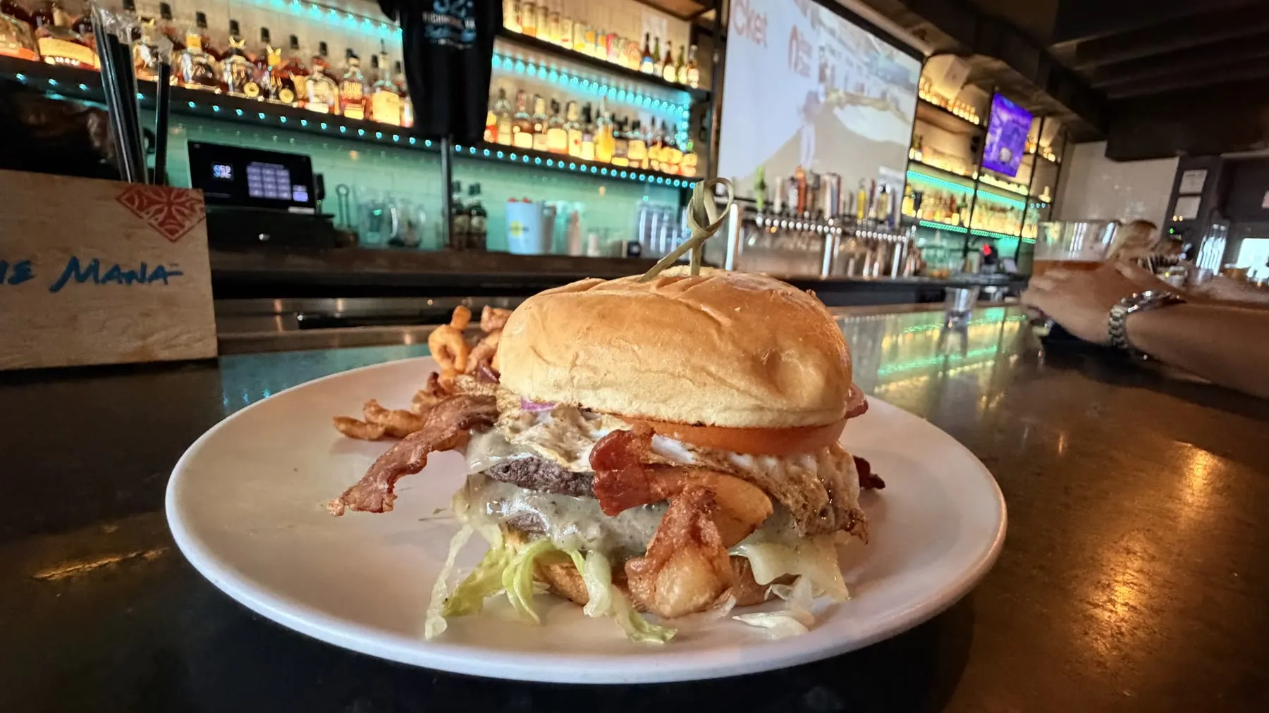 A burger served at the Social 52 bar